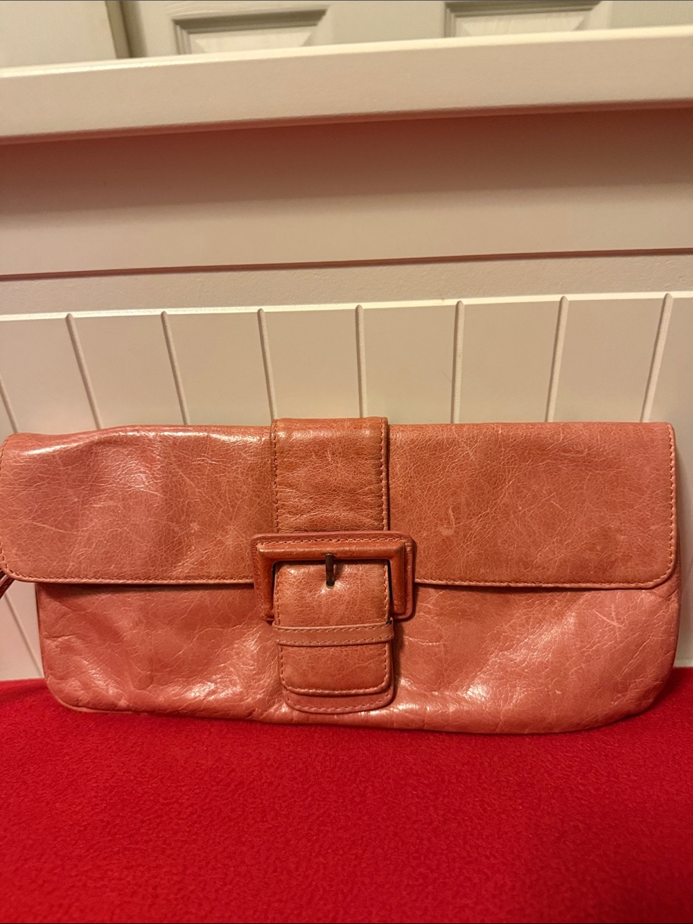 Vintage HOBO International Leather Buckle Clutch Wristlet Bag